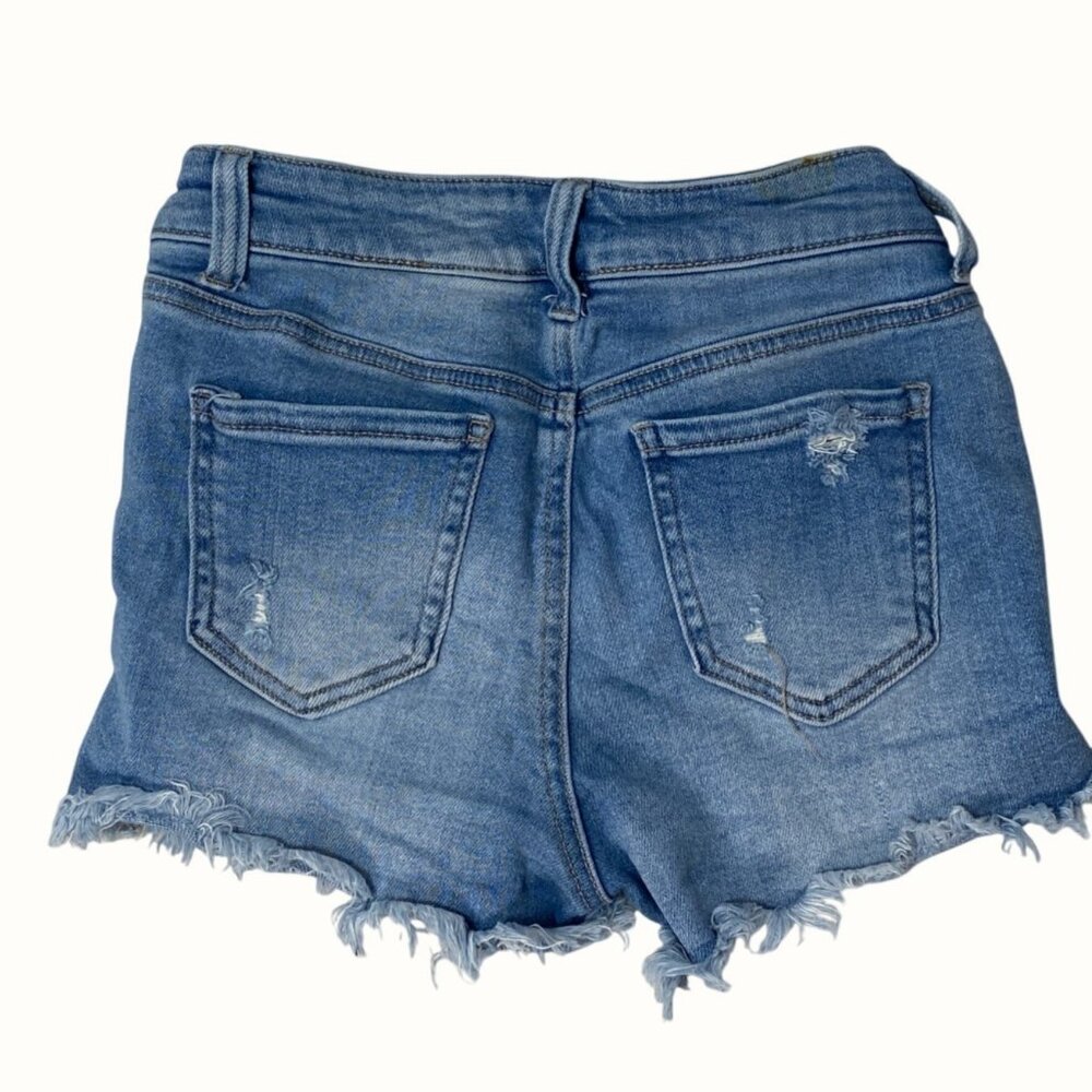 Wax Jean High Rise Button Fly Distressed Cut Off Denim Blue Jean Shorts Size S - Picture 9 of 9